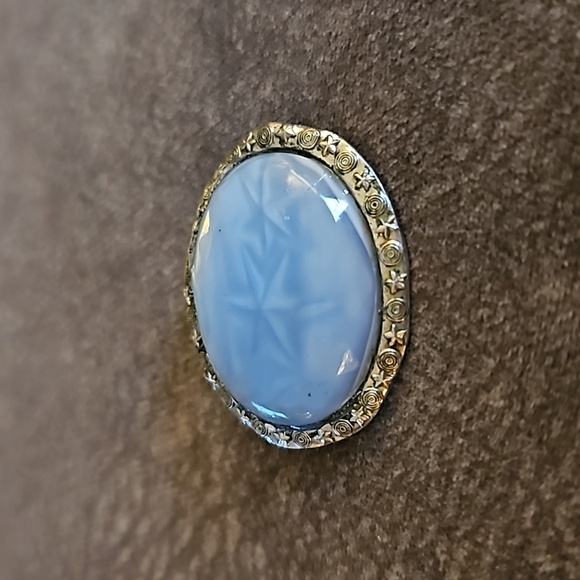 VTG Mystical 1950s Atomic Blue Glass Star Cabochon Brooch - Picture 2 of 6